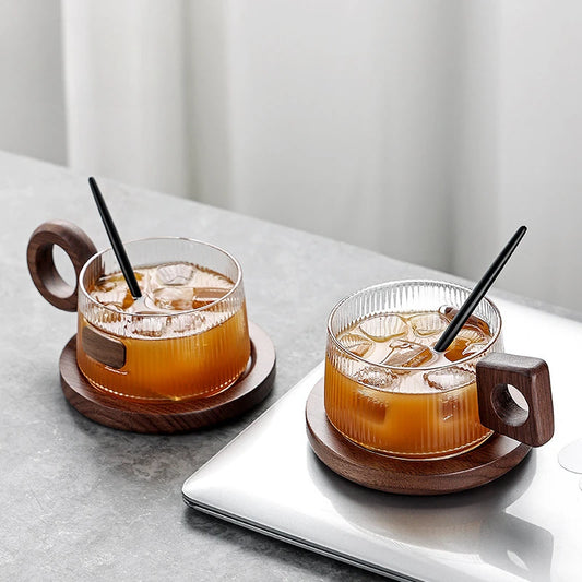 Kaffeebecher Set Teetassen 250ml Büro Glas Wasserbecher Casual Afternoon Tea Tasse mit Tablett Löffel Kung Fu Getränkebecher - G﻿YLDNE GRÆNSE Gourmet Online Shop 