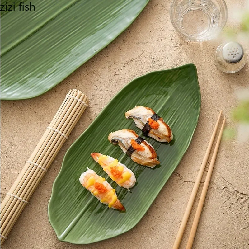 Blatt Keramik Teller Sushi Teller Dim Sum Dish Sashimi Disc Snack Tablett Kuchenpfanne Dessertteller Obstteller Salatschüssel - G﻿YLDNE GRÆNSE Gourmet Online Shop 