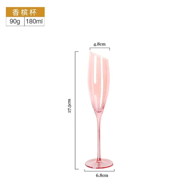 Pink Flamingo Slanted Champagne Wine Glasses Water Cup Set Crystal Light Luxury Retro Goblet Home High-Value Bordeaux Wine Glass - G﻿YLDNE GRÆNSE Gourmet Online Shop 