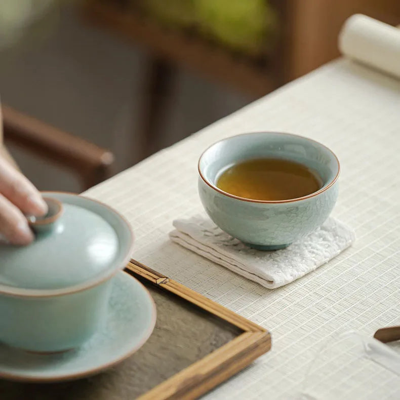 Chinesisch handgemacht Ru Ofen Porzellan Teetasse Haushalt Eis geknackt Teetasse Keramik Master Cup Frost Blume Persönliche Teeschale Teegeschirr - G﻿YLDNE GRÆNSE Gourmet Online Shop 