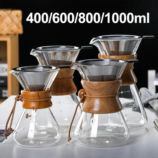 Hand Glas Kaffeekocher Kaffeemaschine 400ML 600ML 800ML 1L Edelstahl Filter Dripper Manuelle Kaffeemaschine Brüherkanne - G﻿YLDNE GRÆNSE Gourmet Online Shop 