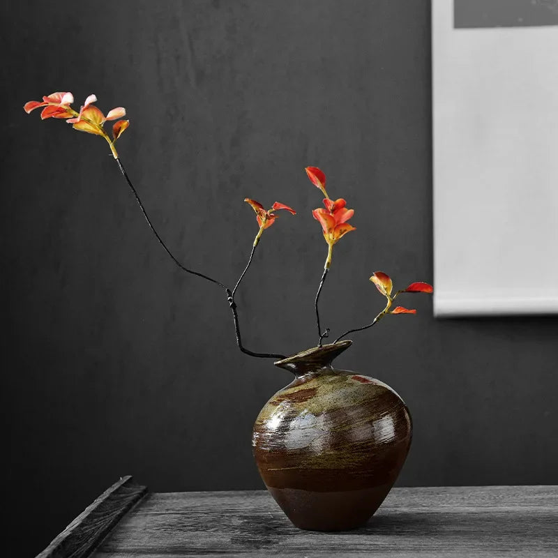 Japanischer Stil Schwarze Terrakotta Vase Imitation Stein Abstrakte Blume Arranger Tischplatte Vintage Ornament Wohnzimmer Blumenvase - G﻿YLDNE GRÆNSE Gourmet Online Shop 
