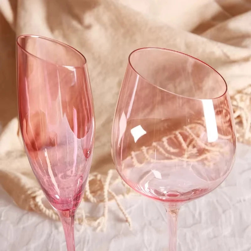 Pink Flamingo Slanted Champagne Wine Glasses Water Cup Set Crystal Light Luxury Retro Goblet Home High-Value Bordeaux Wine Glass - G﻿YLDNE GRÆNSE Gourmet Online Shop 