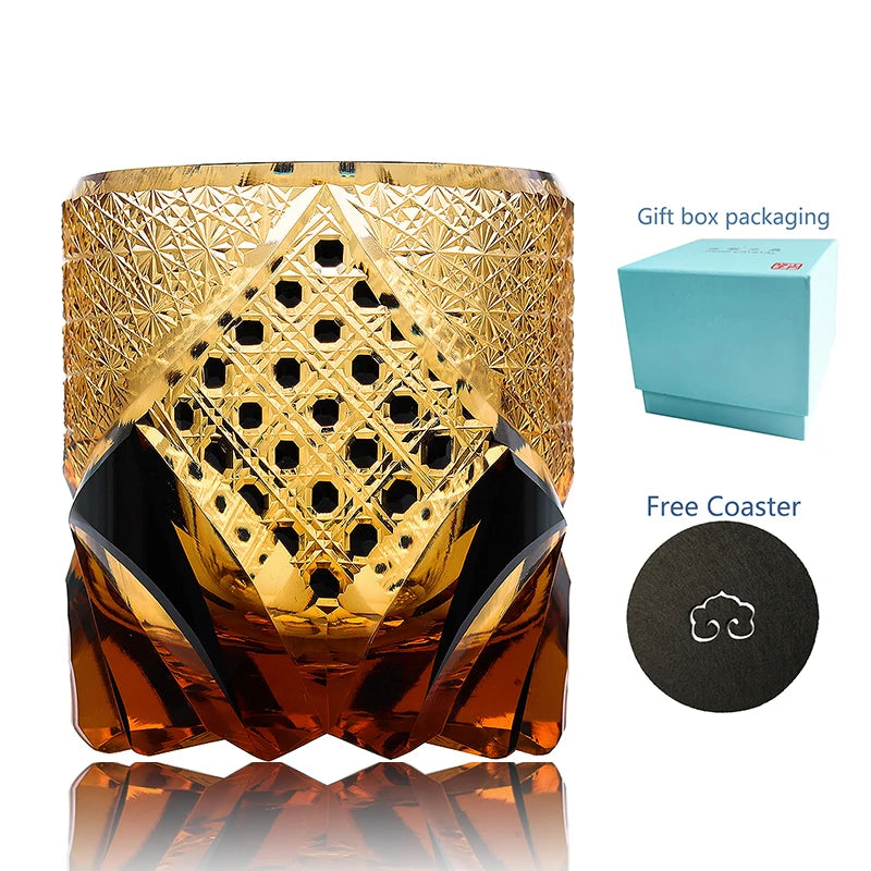 Kristall Doppelwandig Handgemachtes Edo Kiriko Whiskyglas Handgeschnitten zu Klarglas 7oz 1PC Luxus Sammlerobjekt Rarität - G﻿YLDNE GRÆNSE Gourmet Online Shop 