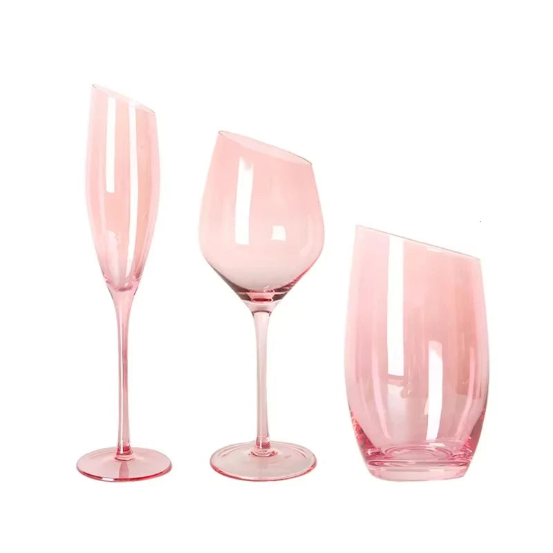 Pink Flamingo Slanted Champagne Wine Glasses Water Cup Set Crystal Light Luxury Retro Goblet Home High-Value Bordeaux Wine Glass - G﻿YLDNE GRÆNSE Gourmet Online Shop 