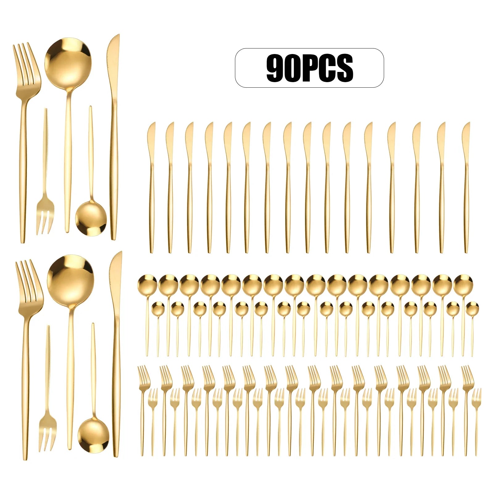 90Pcs Gold Besteck Set Edelstahl Besteck Utensilien Küche Geschirr Gabeln Messer Löffel Besteck für Home Restaurant - G﻿YLDNE GRÆNSE Gourmet Online Shop 