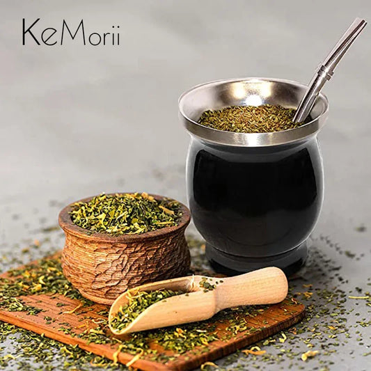 8oz Yerba Mate Cup 304 Edelstahl doppelwandiger argentinischer Yerba Mate Kürbis mit Bombillas und Reinigungsbürste - G﻿YLDNE GRÆNSE Gourmet Online Shop 