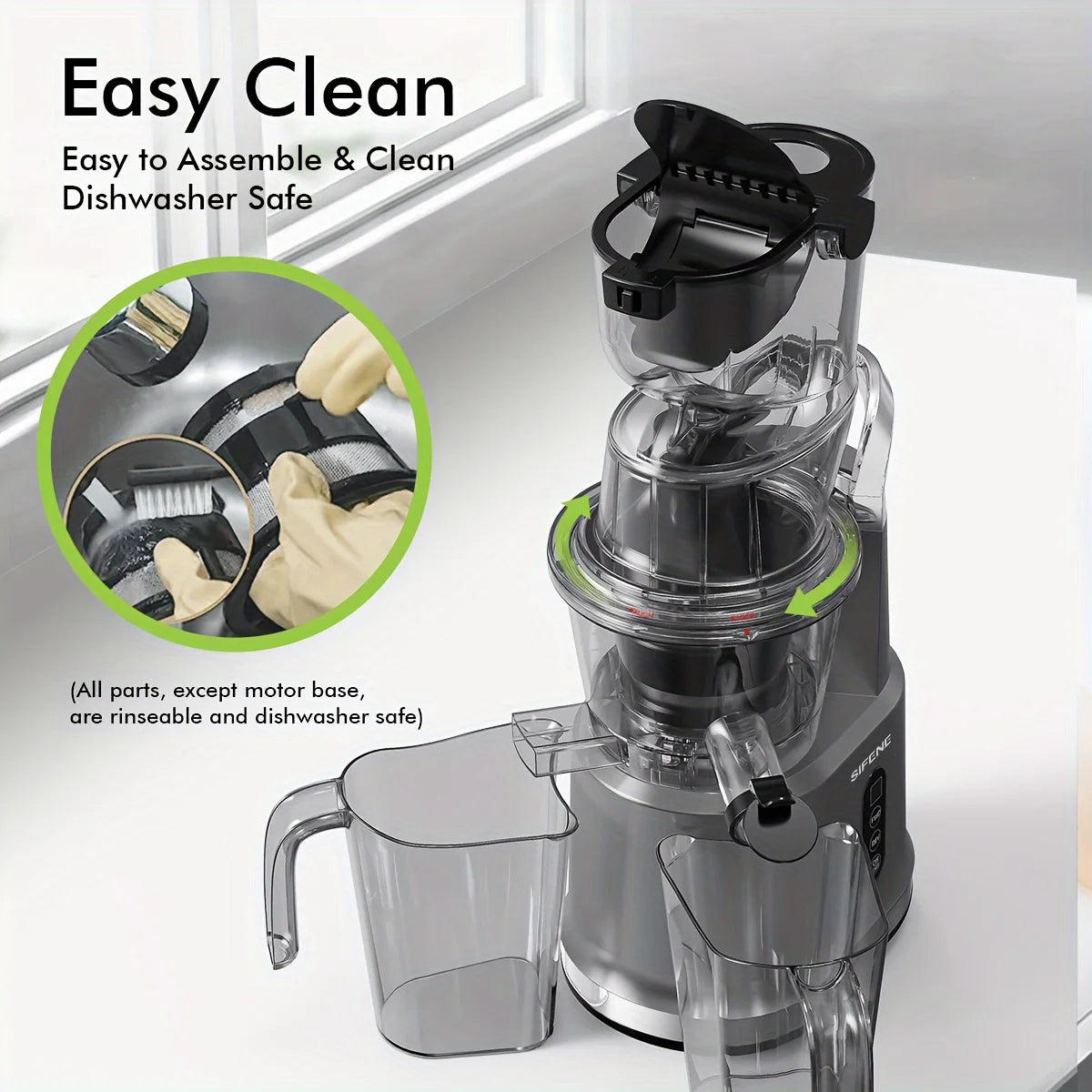 SiFENE Cold Press Juicer Machine - einfaches Entsaften von ganzen Früchten und Gemüse, Slow Masticating Technology, hohe Ausbeute, BPA-frei, grau - G﻿YLDNE GRÆNSE Gourmet Online Shop 