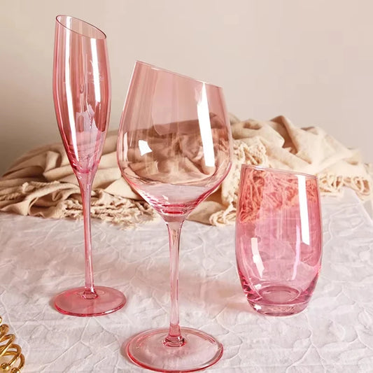 Pink Flamingo Slanted Champagne Wine Glasses Water Cup Set Crystal Light Luxury Retro Goblet Home High-Value Bordeaux Wine Glass - G﻿YLDNE GRÆNSE Gourmet Online Shop 