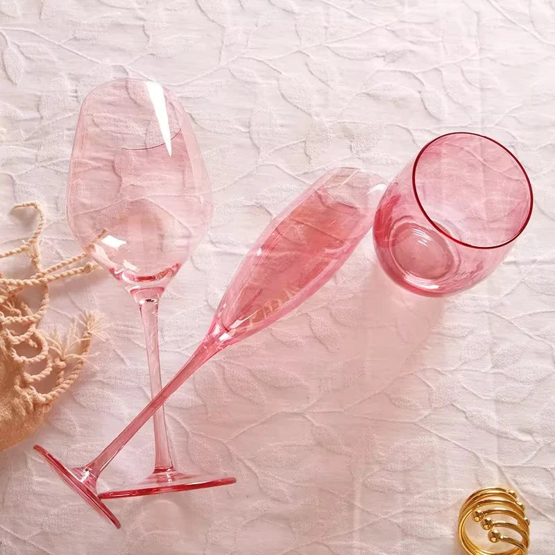 Pink Flamingo Slanted Champagne Wine Glasses Water Cup Set Crystal Light Luxury Retro Goblet Home High-Value Bordeaux Wine Glass - G﻿YLDNE GRÆNSE Gourmet Online Shop 