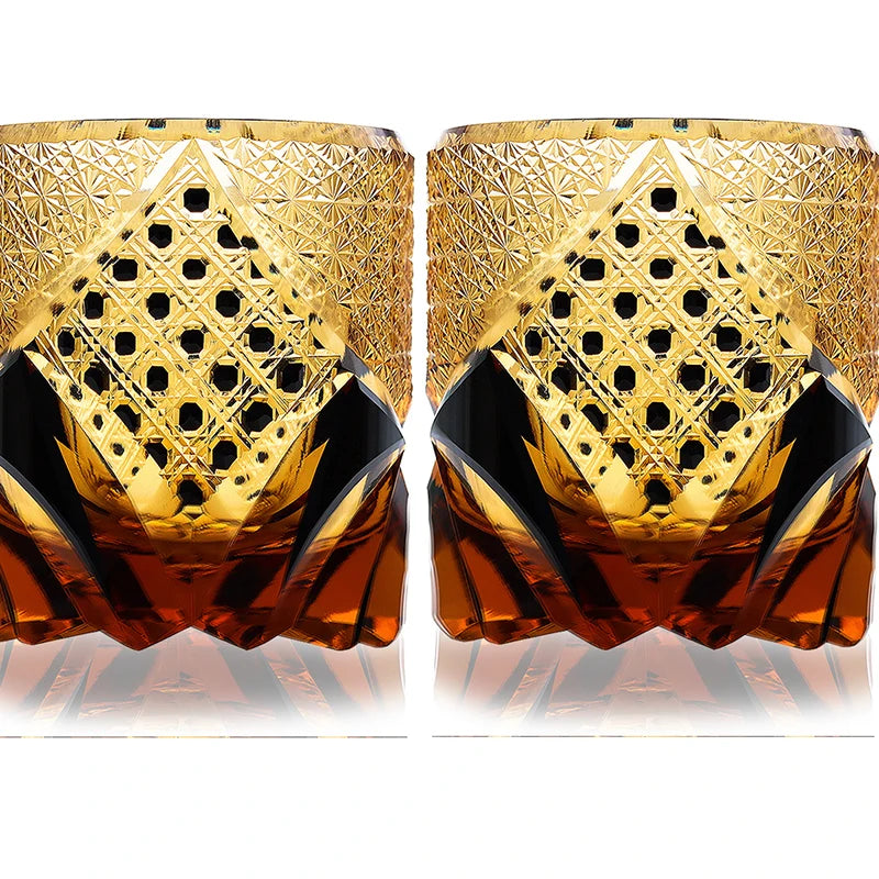 Kristall Doppelwandig Handgemachtes Edo Kiriko Whiskyglas Handgeschnitten zu Klarglas 7oz 1PC Luxus Sammlerobjekt Rarität - G﻿YLDNE GRÆNSE Gourmet Online Shop 