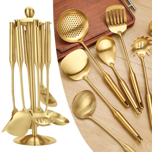 Stainless Steel Gold Suppenlöffel Pfannenwender Noodle Colander Hot Pot Spoon Rice Spoon Kitchen Cooking Frying Tool - G﻿YLDNE GRÆNSE Gourmet Online Shop 