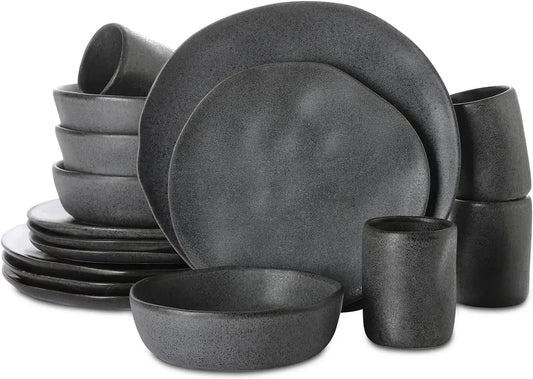 Stone by Mercer Project Modernes 16-teiliges Geschirrset aus geprägtem Steinzeug, Teller- und Schüsselset, Geschirrset für 4 Personen, Grau - G﻿YLDNE GRÆNSE Gourmet Online Shop 
