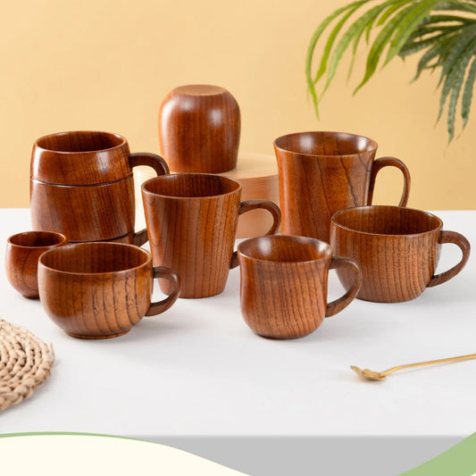 Hölzerne große Bauchtassen handgemachte Holztassen mit Griff Bier Teebecher Kaffee Milch Wassertasse Küche Bar Trinkgeschirr Geschenke - G﻿YLDNE GRÆNSE Gourmet Online Shop 