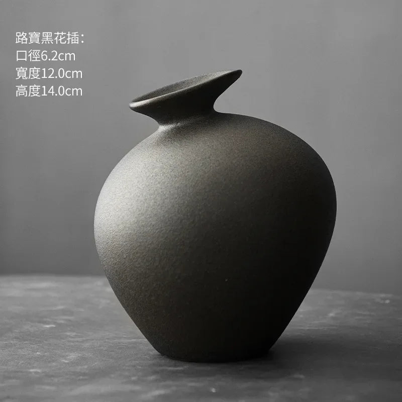 Japanischer Stil Schwarze Terrakotta Vase Imitation Stein Abstrakte Blume Arranger Tischplatte Vintage Ornament Wohnzimmer Blumenvase - G﻿YLDNE GRÆNSE Gourmet Online Shop 