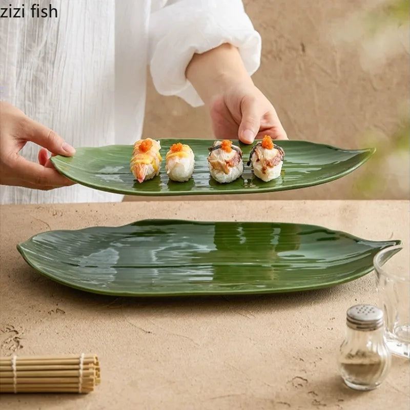 Blatt Keramik Teller Sushi Teller Dim Sum Dish Sashimi Disc Snack Tablett Kuchenpfanne Dessertteller Obstteller Salatschüssel - G﻿YLDNE GRÆNSE Gourmet Online Shop 
