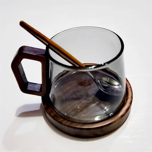 320 ml American Latte Hitzebeständige Kaffeetasse aus Glas mit Holztablett Löffel Milch Teetasse Frisch gemahlene Tasse Barista Cafe Zugang - G﻿YLDNE GRÆNSE Gourmet Online Shop 