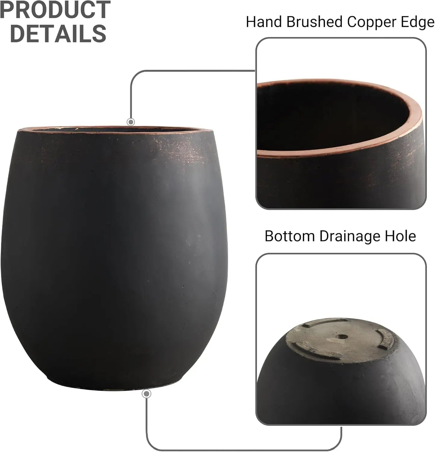 Runde Beton Pflanzgefäß Set mit 3 großen Outdoor-Pflanzgefäßen, schwarz mit goldenem Rand Blumentöpfe mit Abflusslöchern Vase Outdoor - G﻿YLDNE GRÆNSE Gourmet Online Shop 