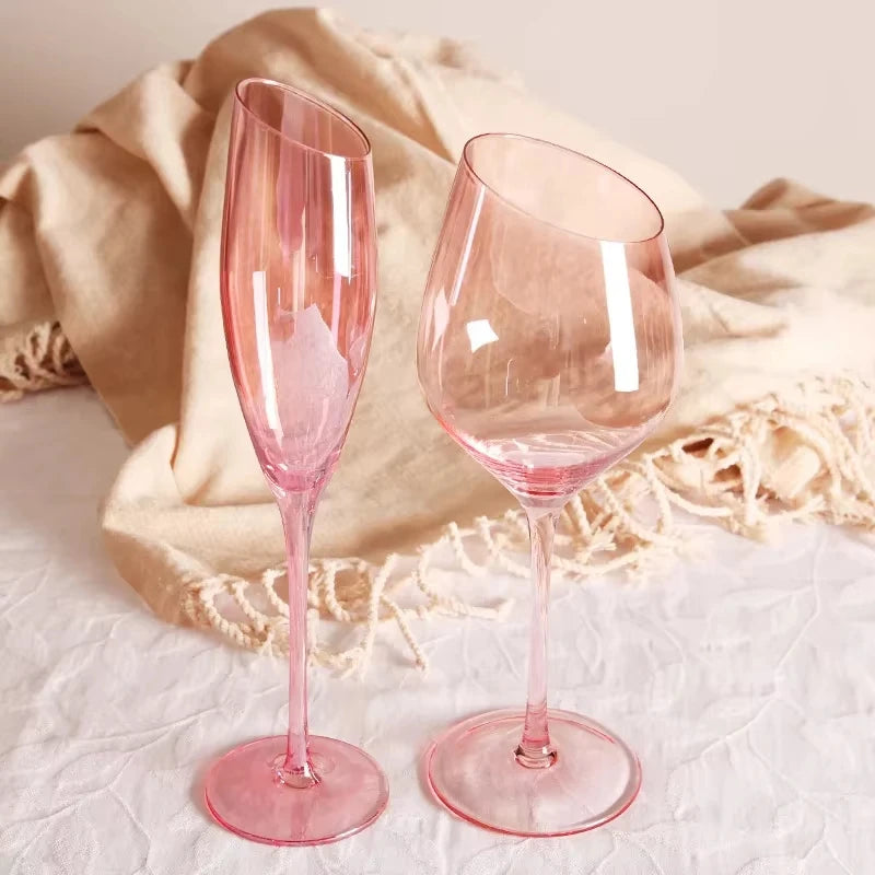 Pink Flamingo Slanted Champagne Wine Glasses Water Cup Set Crystal Light Luxury Retro Goblet Home High-Value Bordeaux Wine Glass - G﻿YLDNE GRÆNSE Gourmet Online Shop 