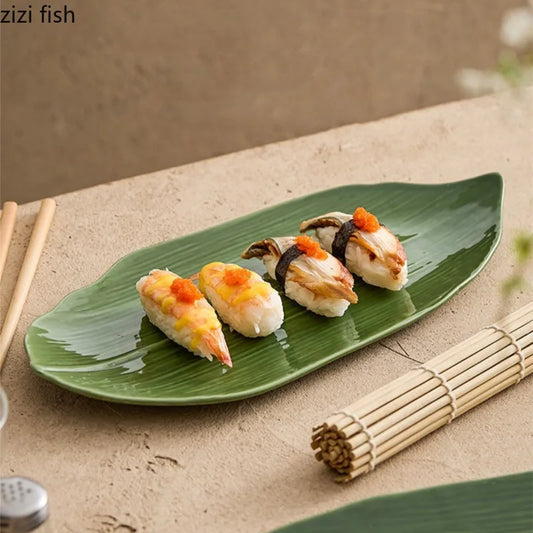 Blatt Keramik Teller Sushi Teller Dim Sum Dish Sashimi Disc Snack Tablett Kuchenpfanne Dessertteller Obstteller Salatschüssel - G﻿YLDNE GRÆNSE Gourmet Online Shop 