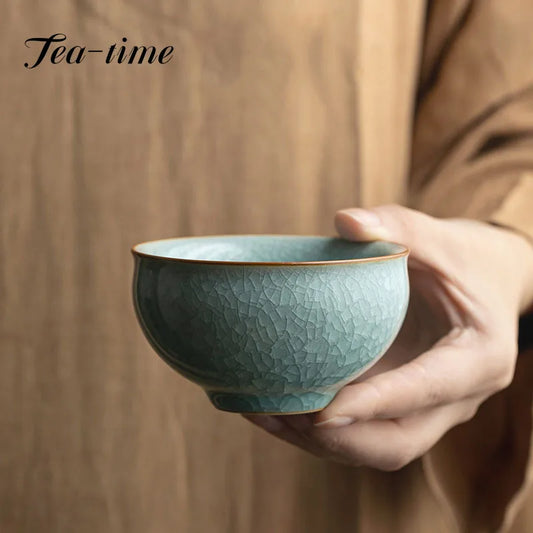 Chinesisch handgemacht Ru Ofen Porzellan Teetasse Haushalt Eis geknackt Teetasse Keramik Master Cup Frost Blume Persönliche Teeschale Teegeschirr - G﻿YLDNE GRÆNSE Gourmet Online Shop 