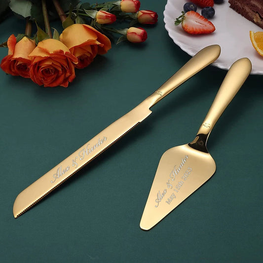 Personalisiertes Edelstahl Hochzeit Kuchen Messer Set Custom Name Kuchen Dekoration Geschirr Messer und Gabel Braut Party Geschenk - G﻿YLDNE GRÆNSE Gourmet Online Shop 