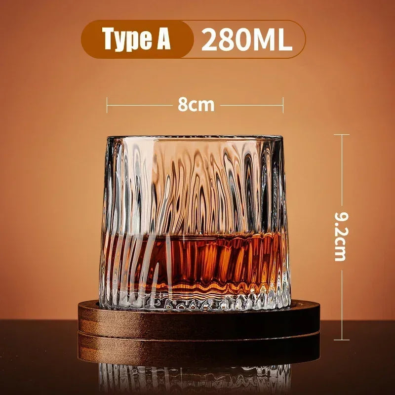 Retro Rotating Whisky Glass Cup with Bamboo Coaster Spinning Top Stress Relief Wine Enjoyable Cups Home Bar Drinking Utensils - G﻿YLDNE GRÆNSE Gourmet Online Shop 