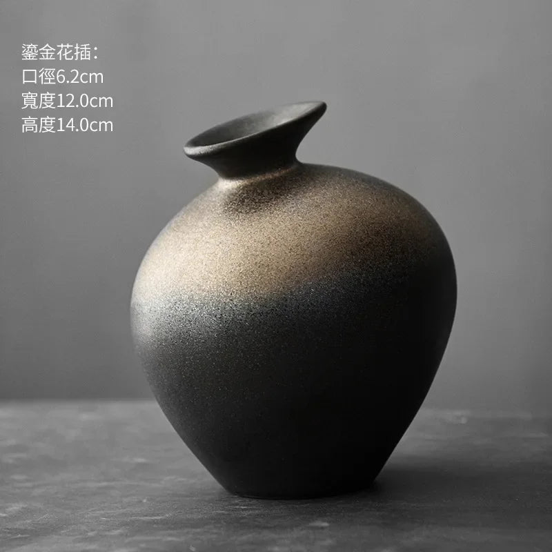 Japanischer Stil Schwarze Terrakotta Vase Imitation Stein Abstrakte Blume Arranger Tischplatte Vintage Ornament Wohnzimmer Blumenvase - G﻿YLDNE GRÆNSE Gourmet Online Shop 