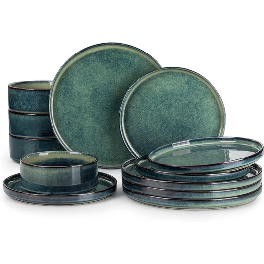 Sternenteller und Schüsseln Sets, 12 Stück grüne Geschirrsets für die Küche, modernes Steinzeuggeschirr Set für 4 - G﻿YLDNE GRÆNSE Gourmet Online Shop 