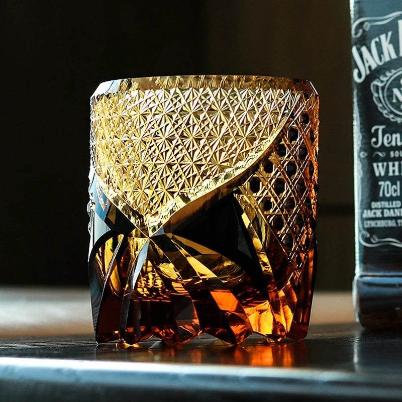 Kristall Doppelwandig Handgemachtes Edo Kiriko Whiskyglas Handgeschnitten zu Klarglas 7oz 1PC Luxus Sammlerobjekt Rarität - G﻿YLDNE GRÆNSE Gourmet Online Shop 