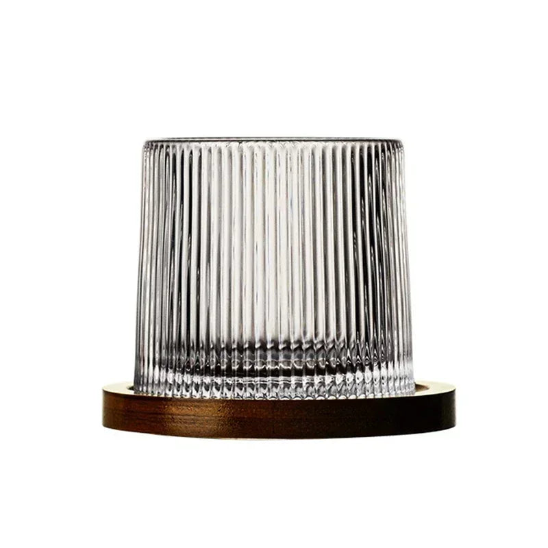 Retro Rotating Whisky Glass Cup with Bamboo Coaster Spinning Top Stress Relief Wine Enjoyable Cups Home Bar Drinking Utensils - G﻿YLDNE GRÆNSE Gourmet Online Shop 