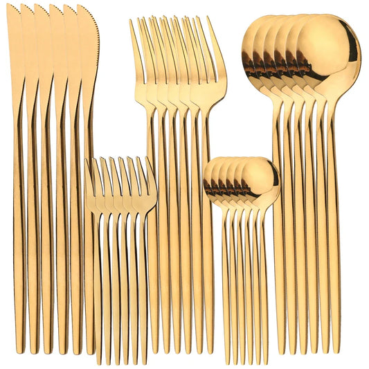 30 Teile Besteck Set Gold Geschirr Edelstahl Spiegel Geschirr Abendessen Tee Löffel Gabel Messer Western Besteck Besteck Set - G﻿YLDNE GRÆNSE Gourmet Online Shop 