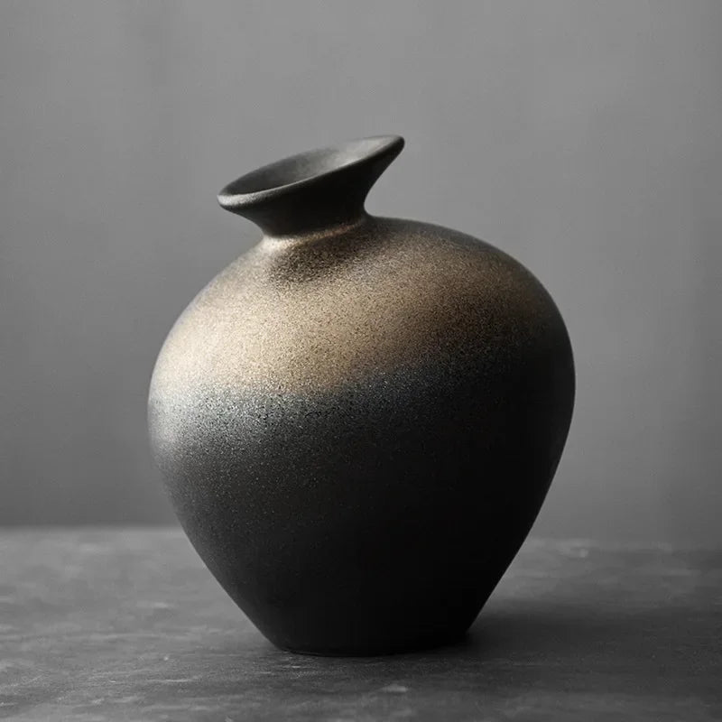 Japanischer Stil Schwarze Terrakotta Vase Imitation Stein Abstrakte Blume Arranger Tischplatte Vintage Ornament Wohnzimmer Blumenvase - G﻿YLDNE GRÆNSE Gourmet Online Shop 