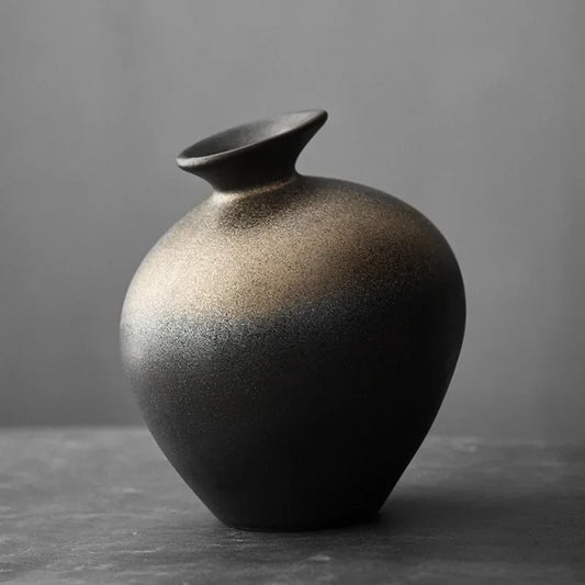 Japanischer Stil Schwarze Terrakotta Vase Imitation Stein Abstrakte Blume Arranger Tischplatte Vintage Ornament Wohnzimmer Blumenvase - G﻿YLDNE GRÆNSE Gourmet Online Shop 