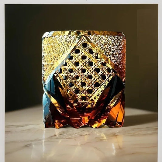 Amber Gem Whiskey Glas Japanisch Edo Kiriko Kristall Weingläser Manuelle Diamantschliff 3D Relief Royal Court XO Whisky Verkostungstasse - G﻿YLDNE GRÆNSE Gourmet Online Shop 