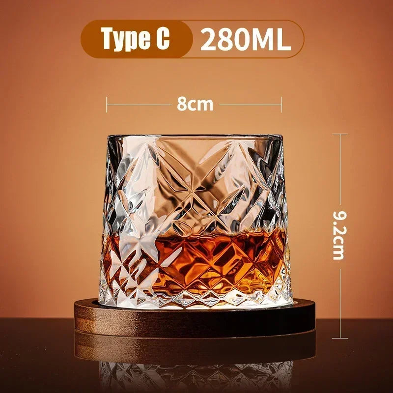 Retro Rotating Whisky Glass Cup with Bamboo Coaster Spinning Top Stress Relief Wine Enjoyable Cups Home Bar Drinking Utensils - G﻿YLDNE GRÆNSE Gourmet Online Shop 