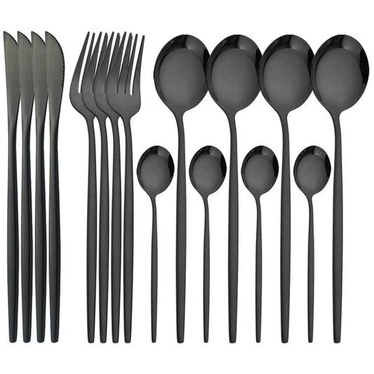 16Pcs Geschirr Set Edelstahl Geschirr Spiegel Abendessen Schwarzes Besteck Set Messer Obst Gabel Löffel Besteck Küchenset - G﻿YLDNE GRÆNSE Gourmet Online Shop 