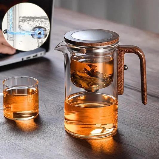 One Click Magnetic Teapot Separation Filtration Glass Tea Pot Wood Handle Tea Water Separation Teefilter - G﻿YLDNE GRÆNSE Gourmet Online Shop 